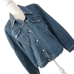 CHRISTINE ALEXANDER! RHINESTONE EMBELLISHED CLASSIC BLUE JEAN JACKET! SZ XL